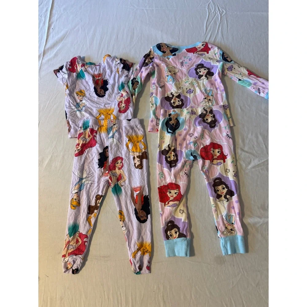Disney Princess Pajama Set Bundle Girls 4T Pink Purple Good‎ Snug Fit Cotton